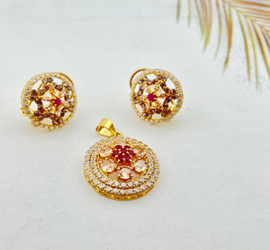 22K Solid Gold Elegant Stone Pendant Set P5087 - Royal Dubai Jewellers