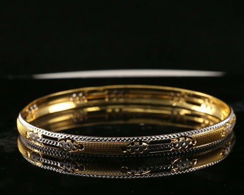 22k Bangle Solid Gold Simple Charm Two Tone Design Size 2-5/8 inch B1226 - Royal Dubai Jewellers