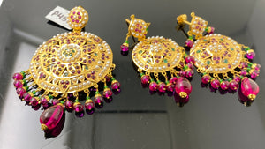 22k Solid Gold Ladies traditional Jadau Multicolor Pendant Set P4516 - Royal Dubai Jewellers