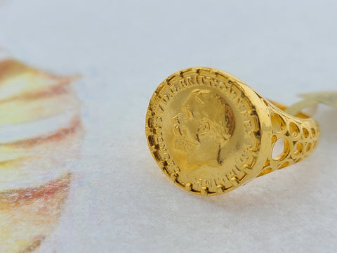 21K Solid Gold Coin Ring R8752 - Royal Dubai Jewellers