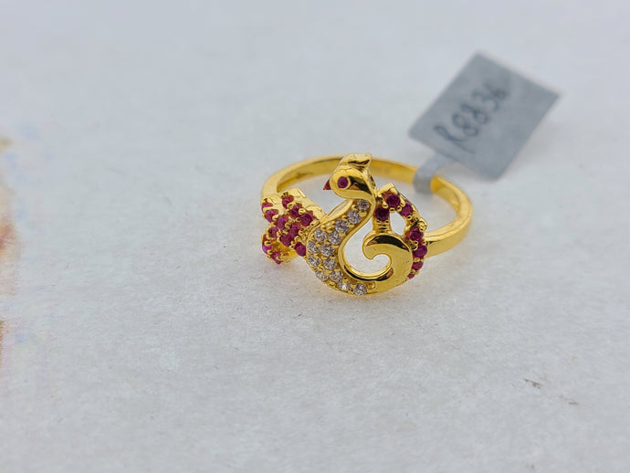 22K Solid Gold Multicolored Peacock Ring R8836 - Royal Dubai Jewellers