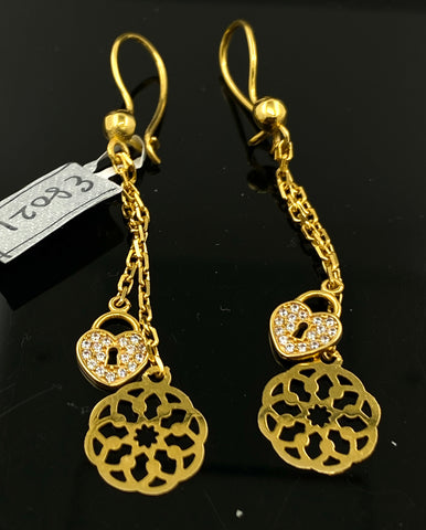21k Solid Gold Geometrical Heart Earrings E8021 - Royal Dubai Jewellers
