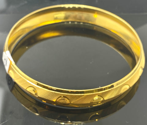 22k Bangle Solid Gold Men Simple Kara With Oval Pattern BR5193 - Royal Dubai Jewellers