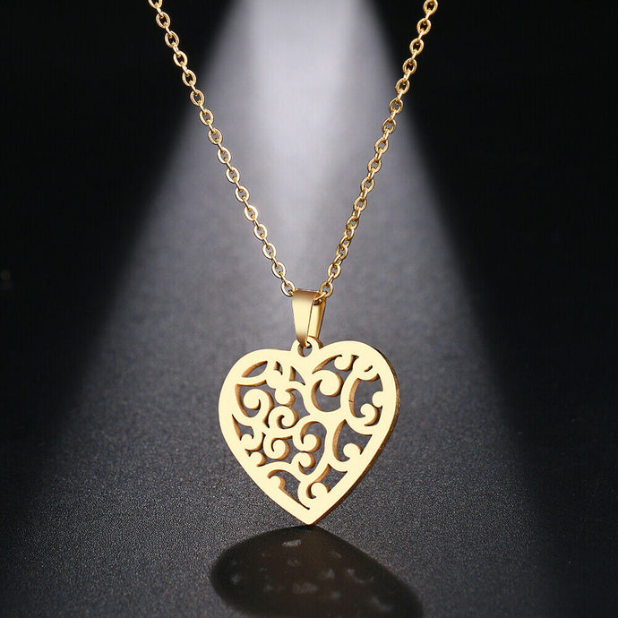 Solid Gold Heart Shape Filigree Floral Pendant with High Polished Finishing SP14 - Royal Dubai Jewellers