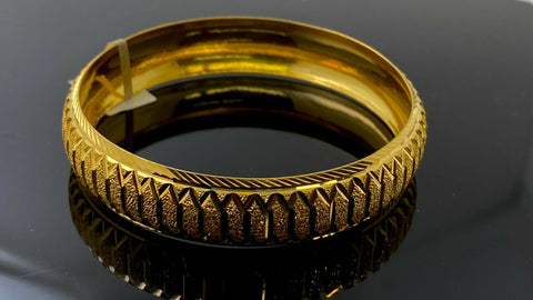 22k Bangle Solid Gold Ladies Jewelry Elegant Geometric Pattern Design B491 - Royal Dubai Jewellers