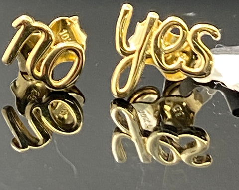 10k Earrings Solid Gold Ladies Custom Made Yes No Studs E7433 - Royal Dubai Jewellers