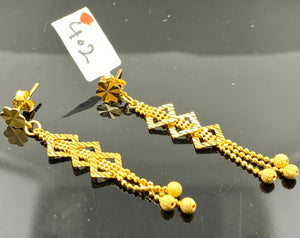 22k Solid Gold Ladies Earrings Long Drop Diamond Shape Dangling E6881 - Royal Dubai Jewellers