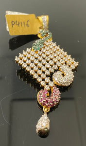 22k Solid Gold Ladies Multicolor stone Zircon Pendant P4116 - Royal Dubai Jewellers
