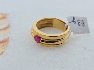 18K Solid Gold Glossy Ring With Pink Zircon R8549 - Royal Dubai Jewellers