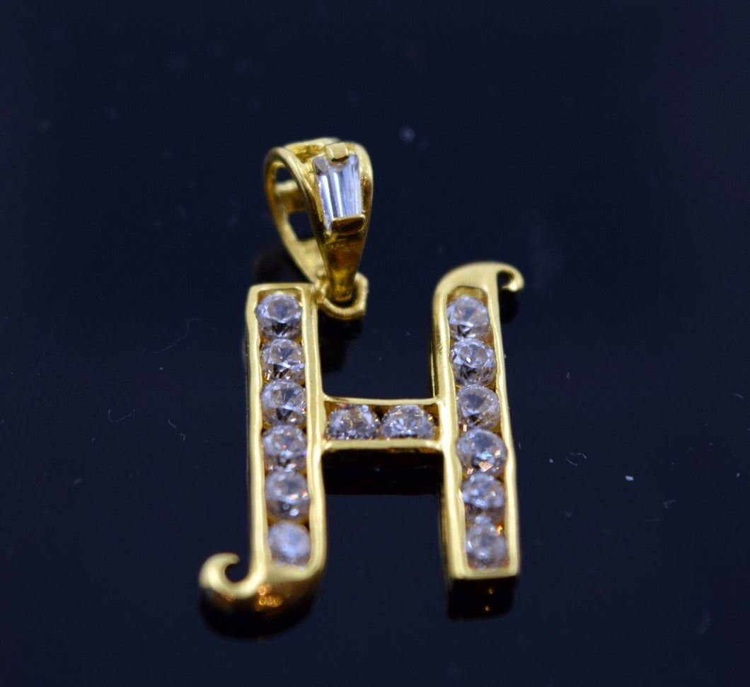 22k Jewelry Solid Gold Letter Shape Pendent H letter with Stone ph5 - Royal Dubai Jewellers