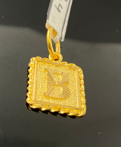 22k Pendant Solid Gold Initial B Rectangular Shape with Shiny Finish P3532 - Royal Dubai Jewellers