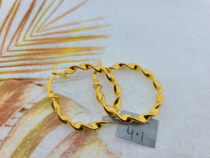 21K Solid Gold Twisted Hoops E22777 - Royal Dubai Jewellers