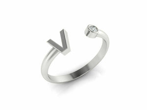 18k Ring Solid White Gold Ladies Jewelry Modern V letter Design CGR48W - Royal Dubai Jewellers