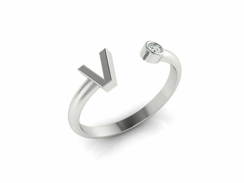 18k Ring Solid White Gold Ladies Jewelry Modern V letter Design CGR48W - Royal Dubai Jewellers