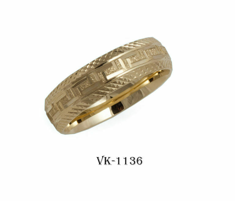 14k Solid Gold Elegant Ladies Modern Distress Finish Flat Band 6mm Ring VK1136v - Royal Dubai Jewellers