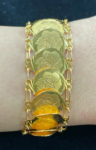 22k Bracelet Solid Gold Ladies Jewelry Classic Coin With Floral Design B9997 - Royal Dubai Jewellers