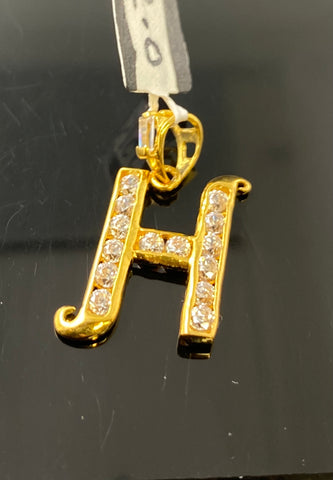 22k Pendant Solid Gold Initial H with Signity Stones P3575 - Royal Dubai Jewellers