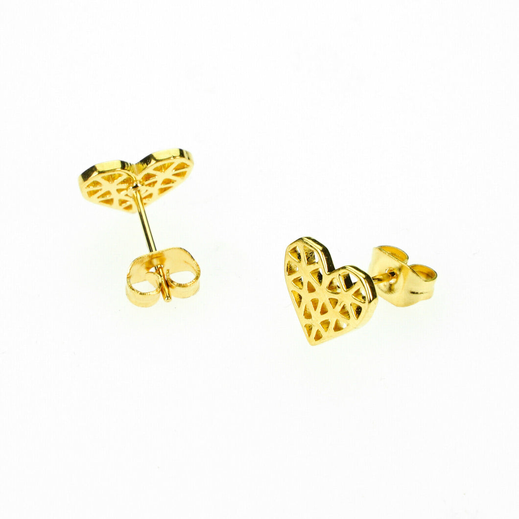 Solid Gold Ladies Jewelry Modern Simple Heart Shape Studs Design SE8 - Royal Dubai Jewellers