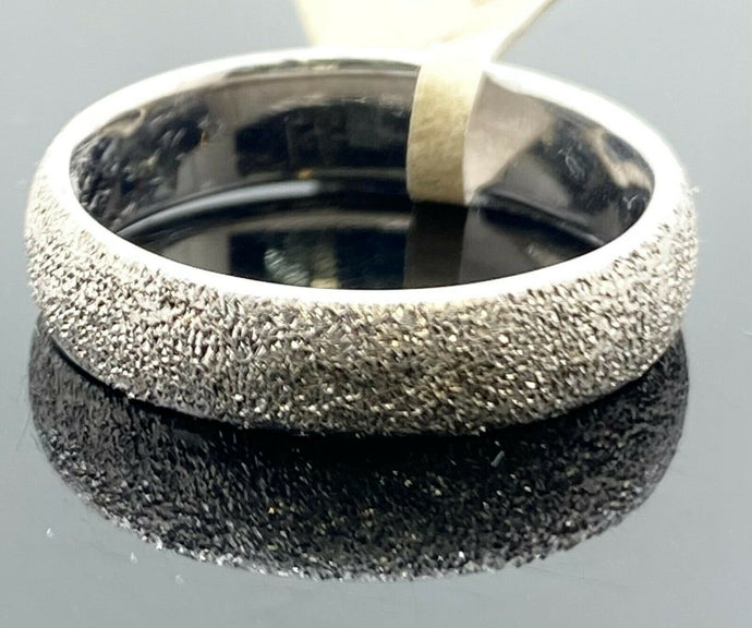 18k Ring Solid Gold Ring Simple White Gold Plain Curve Band SandBlast R1841 - Royal Dubai Jewellers
