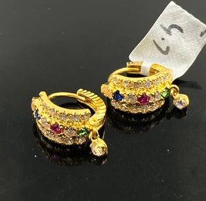 22k Solid Gold Ladies Designer Zircon Multicolor Charm Clip-on Earrings E9821 - Royal Dubai Jewellers