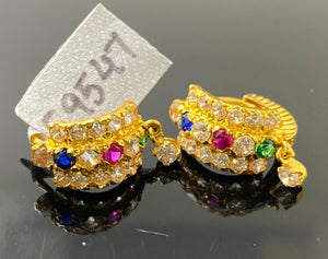 22k Solid Gold Ladies Designer Zircon Multicolor Stone Clip-on Earrings E9547 - Royal Dubai Jewellers