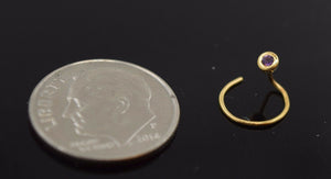 Authentic 18K Yellow Gold Nose Pin Ring Light Purple Birth Stone February n122 - Royal Dubai Jewellers