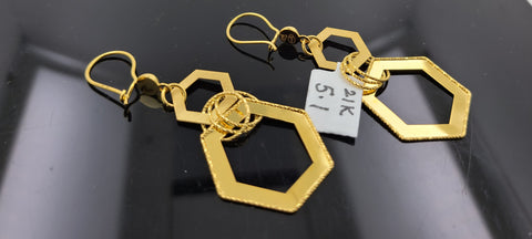 21K Solid Gold Dangling French Hook Earrings E20228 - Royal Dubai Jewellers