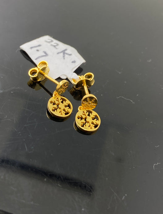 22K Solid Gold Floral Studs E21567 - Royal Dubai Jewellers