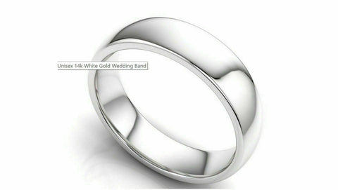 14k Solid Gold 6mm Comfort Fit Wedding Flat Band in 14k White Gold "All sizes " - Royal Dubai Jewellers