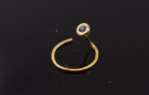Authentic 18K Yellow Gold Nose Pin Ring Light Purple Birth Stone February n123 - Royal Dubai Jewellers