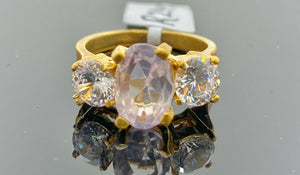 22k Ring Solid Gold ELEGANT Woman Triple Stone Band SIZE 7 "RESIZABLE" r2440 - Royal Dubai Jewellers