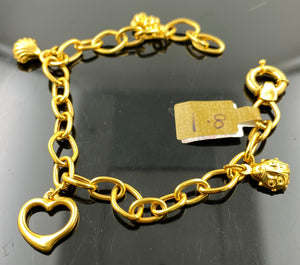21k Solid Gold Simple Ladies Bracelet with Heart and Shell Charms b7184 - Royal Dubai Jewellers