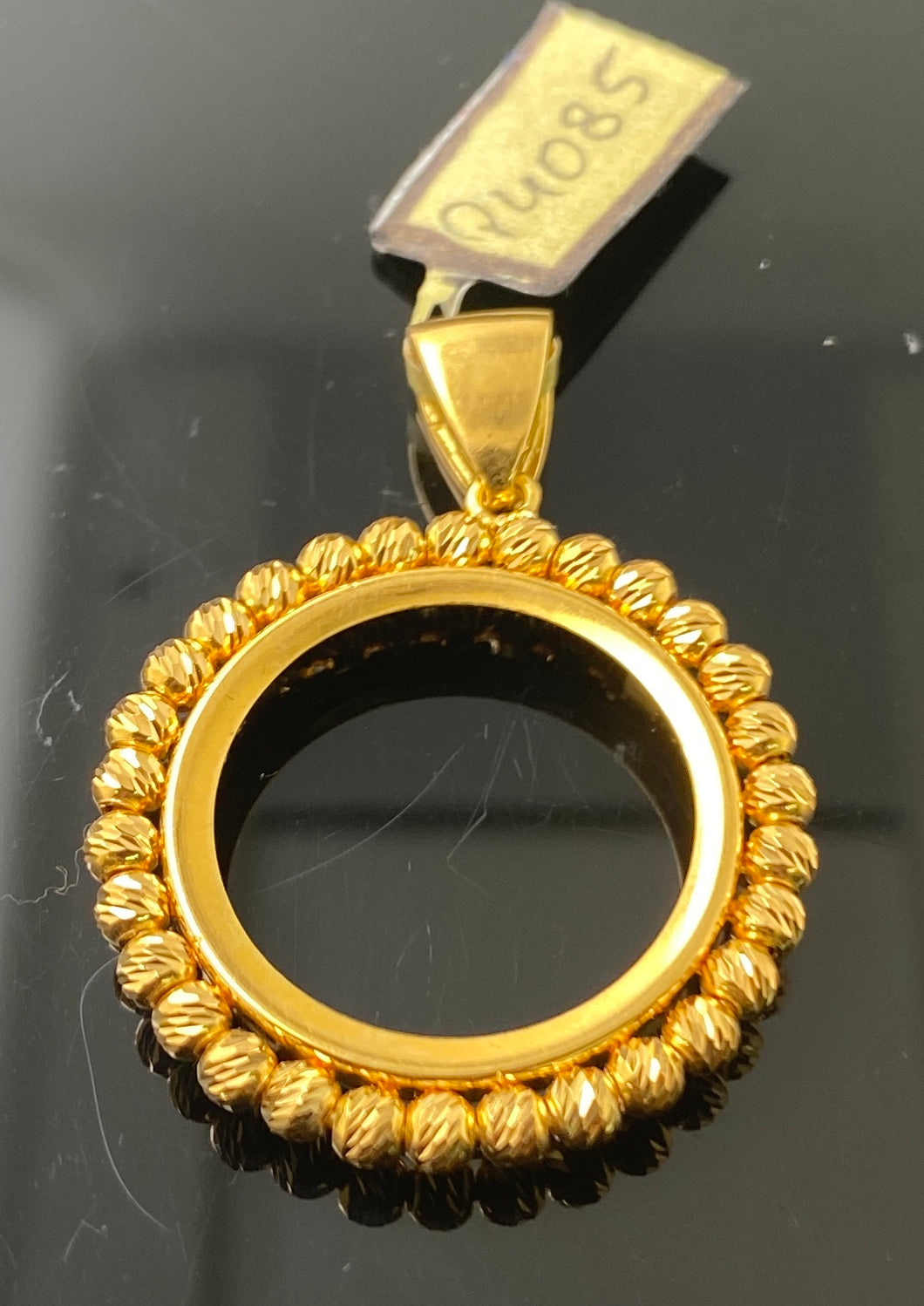 21k Solid Gold Ladies Round Designer Coin frame Pendant P4085 - Royal Dubai Jewellers