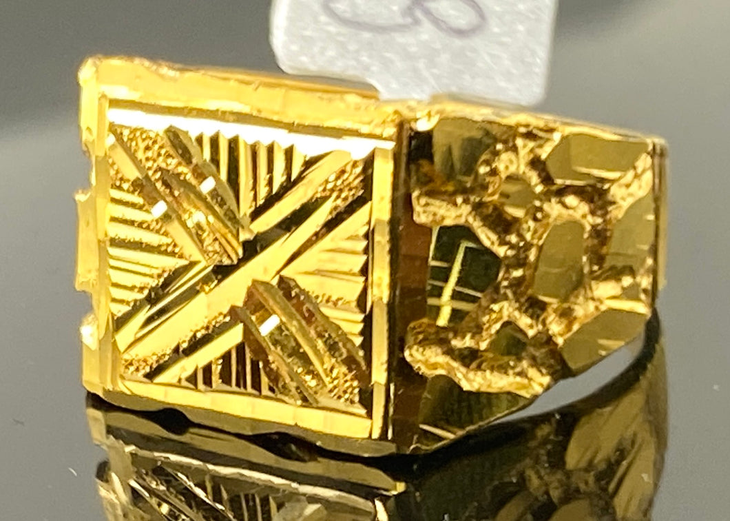 22K Solid Gold Diamond Cut Ring R6047 TR - Royal Dubai Jewellers
