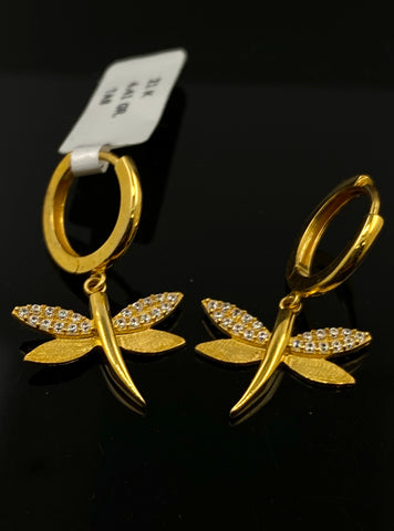 21K Solid Gold Butterfly Earrings E9120 - Royal Dubai Jewellers