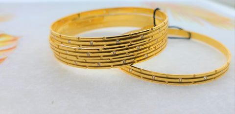 22k Solid Gold Elegant Minimalist Bangle with stones fdbg049 - Royal Dubai Jewellers