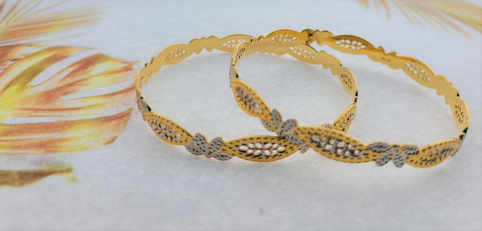 22k Solid Gold Elegant Two Tone Floral Bangle f12348 - Royal Dubai Jewellers
