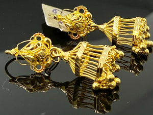 22k Earring Solid Gold ELEGANT Filigree Jhumki Earrings Design E6259 - Royal Dubai Jewellers