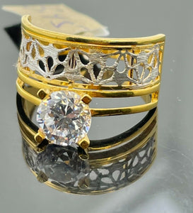 22k Ring Solid Gold Ladies Jewelry Solitaire With Geometric Design R2092zz - Royal Dubai Jewellers