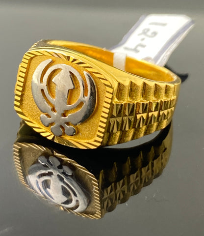 22k Solid Gold Men's Designer Rhodium Religious Sikh Ring R3088 - Royal Dubai Jewellers