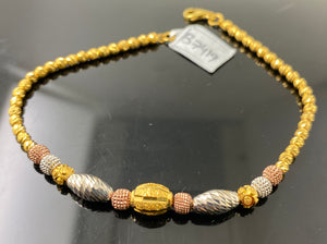 22k Solid Gold Simple Ladies Tri Color Beaded Bracelet b7419 - Royal Dubai Jewellers