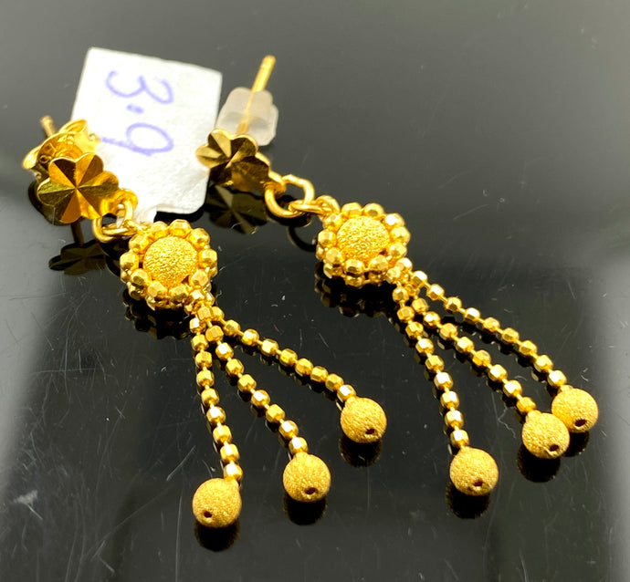 22K Solid Gold Long Earrings With Beads E9592 - Royal Dubai Jewellers