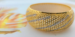 22k Solid Gold Elegant Ladies Wide Pattern Two Tone Bangle b8030 - Royal Dubai Jewellers