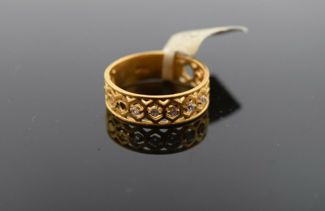 22k Ring Solid Gold Ladies Jewelry Modern Hexagon Cut out band Design R1705 - Royal Dubai Jewellers