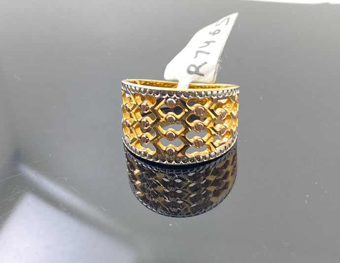 22k Slid Gold Posh Two Tone Geometric Ring - Royal Dubai Jewellers