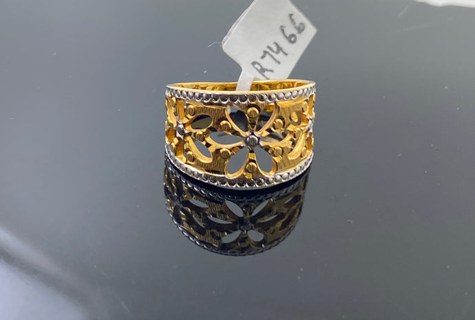 22k Solid Gold Posh Two Tone Geometric Ring r7466f - Royal Dubai Jewellers