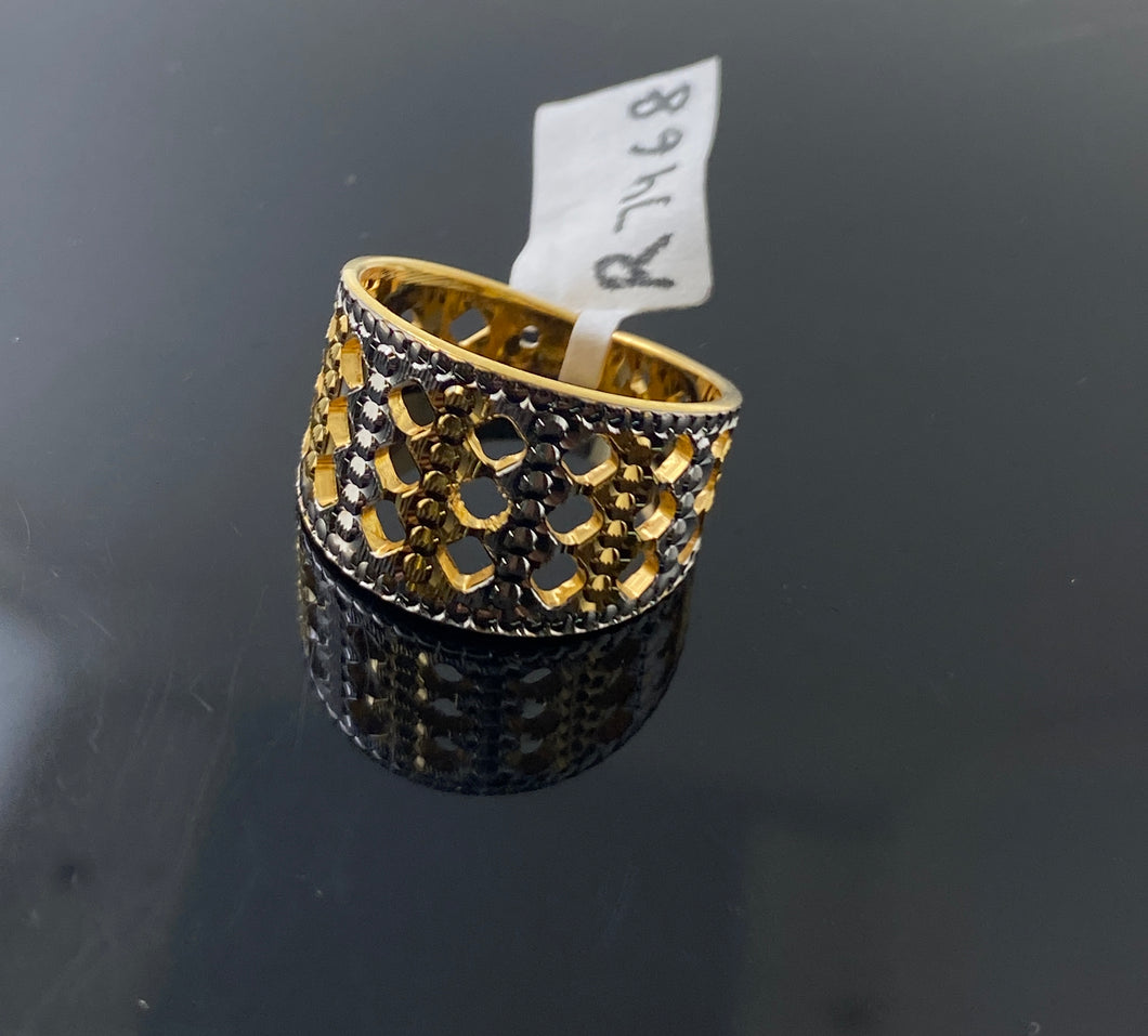22k Solid Gold Posh Two Tone Geometric Ring r7468f - Royal Dubai Jewellers