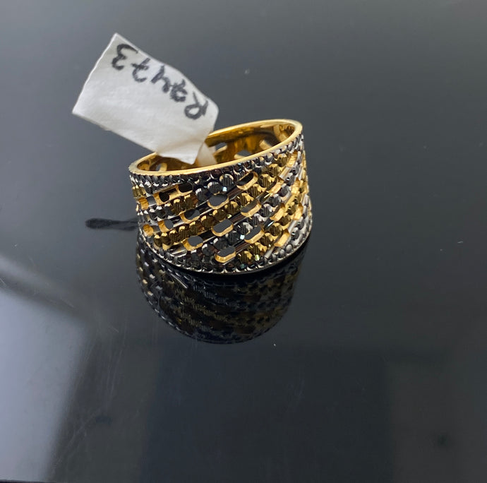 22k Solid Gold Posh Two Tone Geometric Ring r7473f - Royal Dubai Jewellers