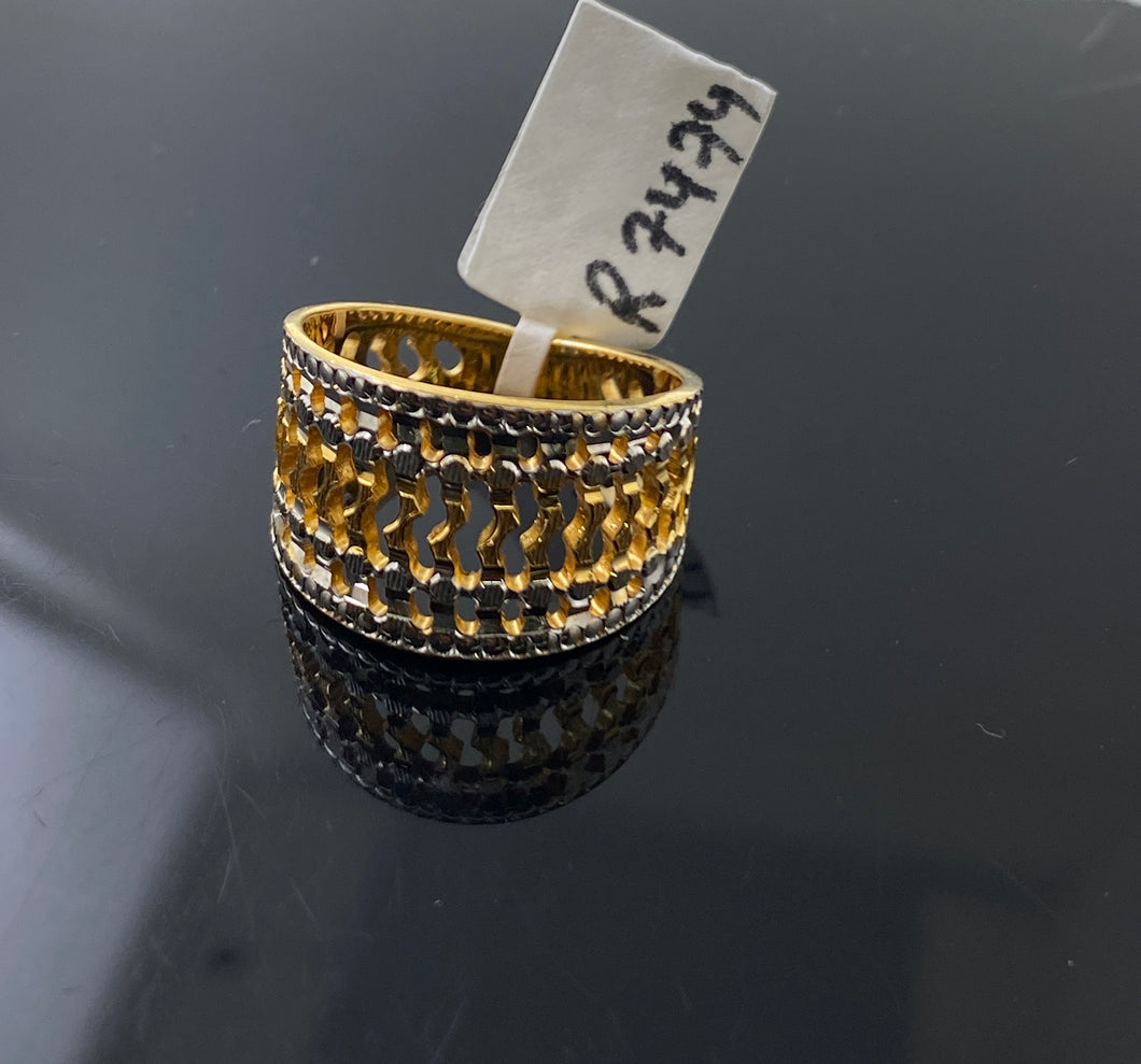 22k Solid Gold Posh Two Tone Geometric Ring r7474f - Royal Dubai Jewellers