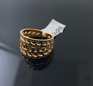 22k Solid Gold Posh Two Tone Geometric RIng r7475 - Royal Dubai Jewellers